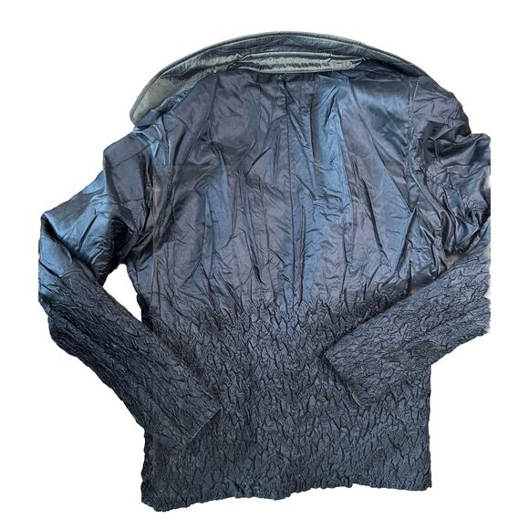 UBU Women's Reversible Zip Coat Stretchy Crinkle Jacket Olive Green Black Sz M - Picture 3 of 9